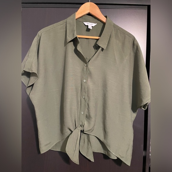 Nine West Tops - Nine West - Women’s Olive Green Button-Up Tie Front Blouse